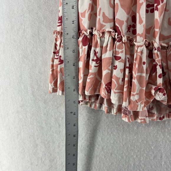 Carve Designs Mini Skirt Women's S Red Peach Floral Smocked Waist Tiered Pull On - Picture 4 of 7